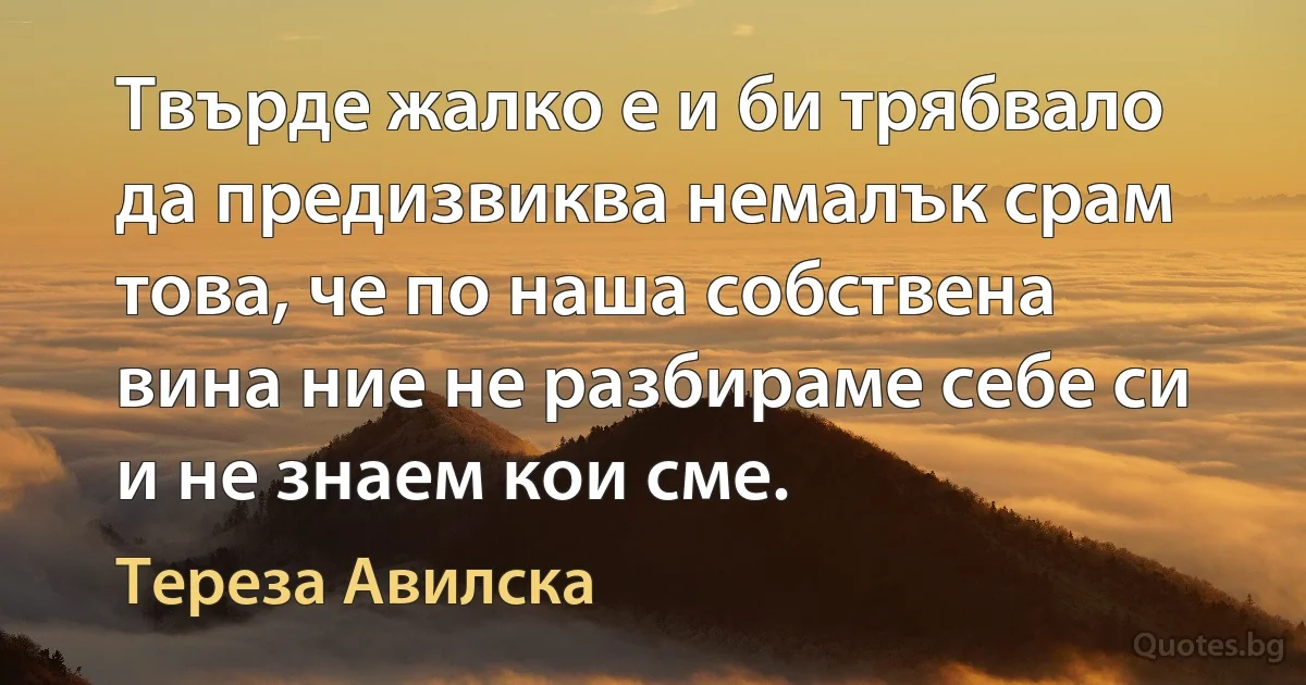 Твърде жалко е и би трябвало да предизвиква немалък срам това, че по наша собствена вина ние не разбираме себе си и не знаем кои сме. (Тереза Авилска)