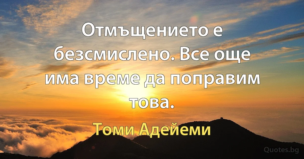 Отмъщението е безсмислено. Все още има време да поправим това. (Томи Адейеми)