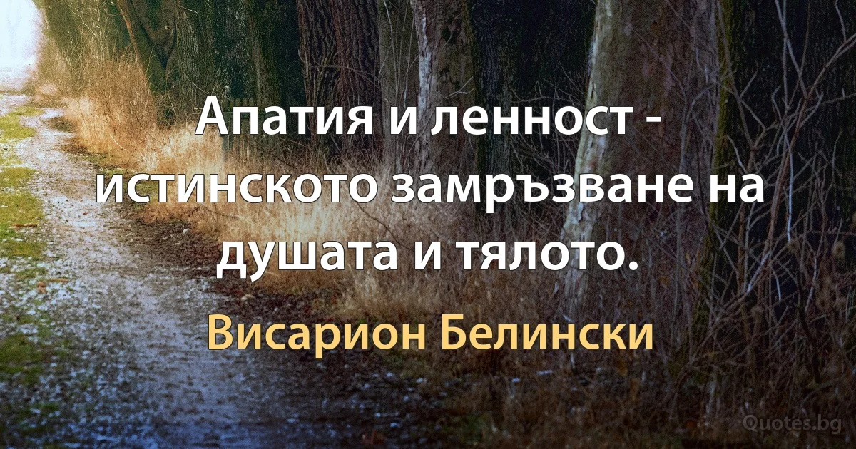 Апатия и ленност - истинското замръзване на душата и тялото. (Висарион Белински)