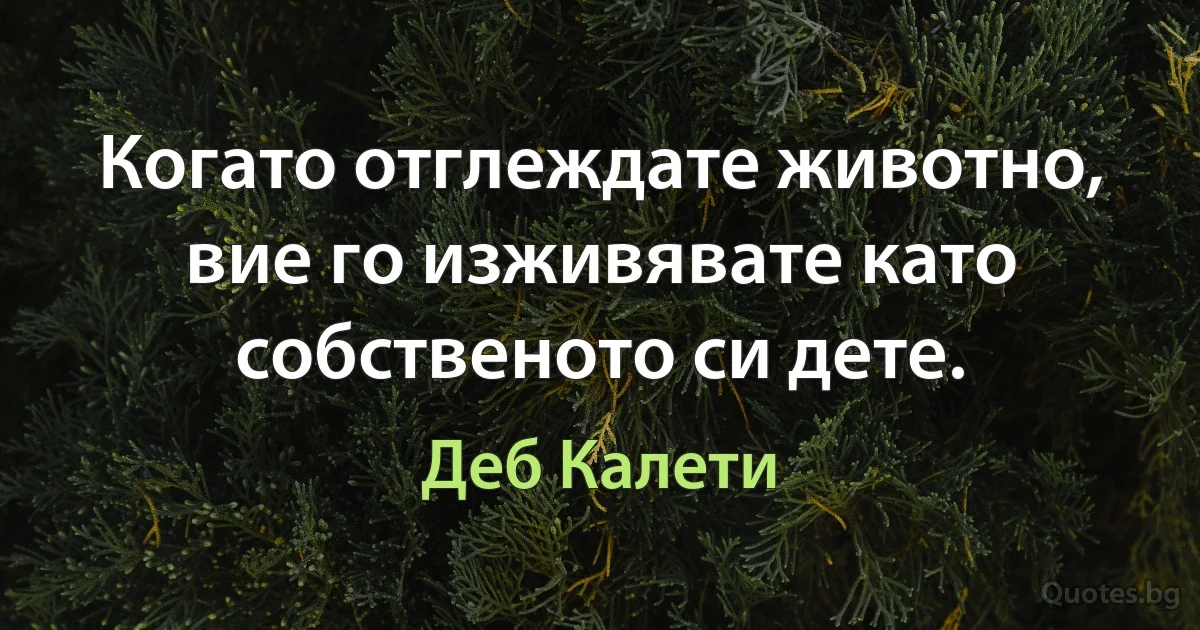 Когато отглеждате животно, вие го изживявате като собственото си дете. (Деб Калети)