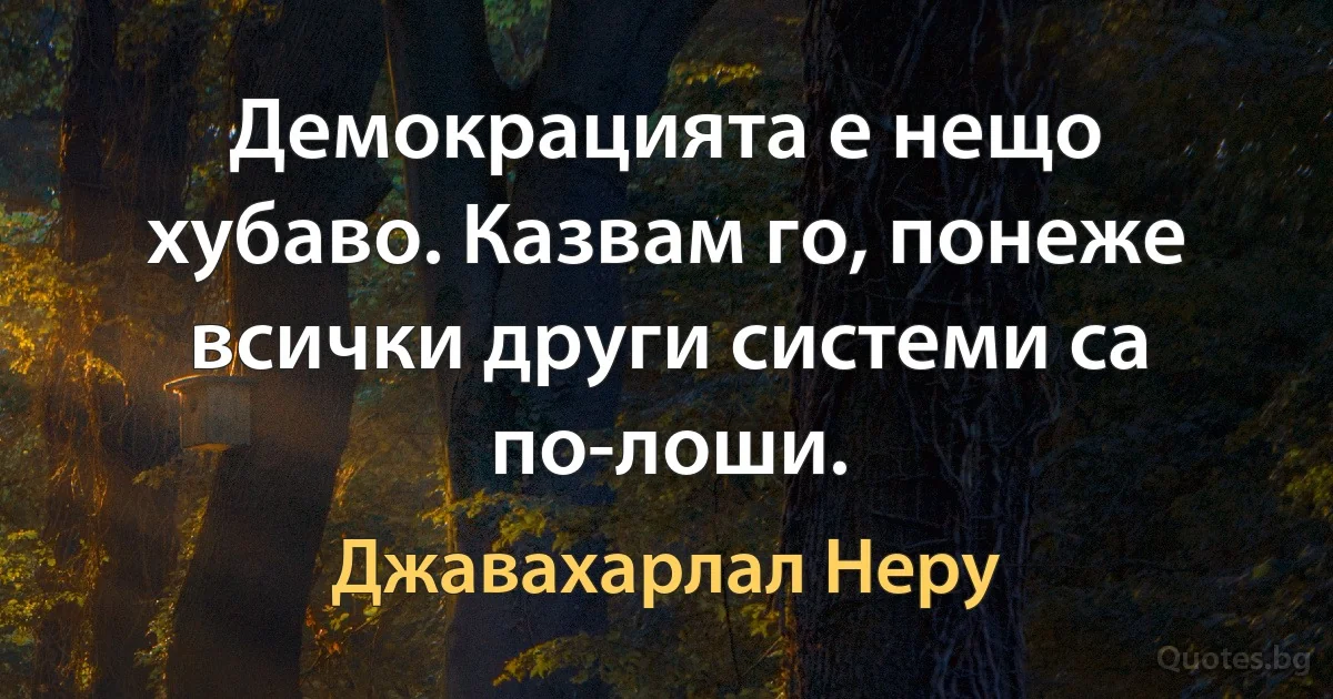 Демокрацията е нещо хубаво. Казвам го, понеже всички други системи са по-лоши. (Джавахарлал Неру)