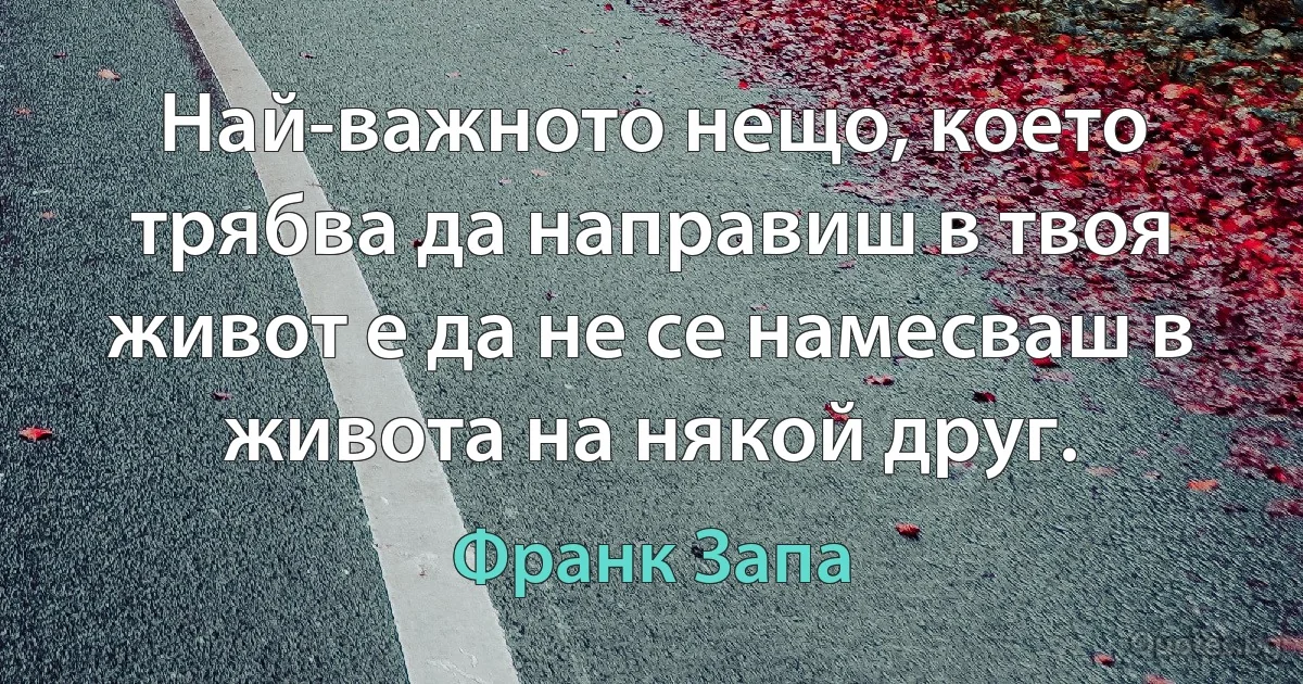 Най-важното нещо, което трябва да направиш в твоя живот е да не се намесваш в живота на някой друг. (Франк Запа)