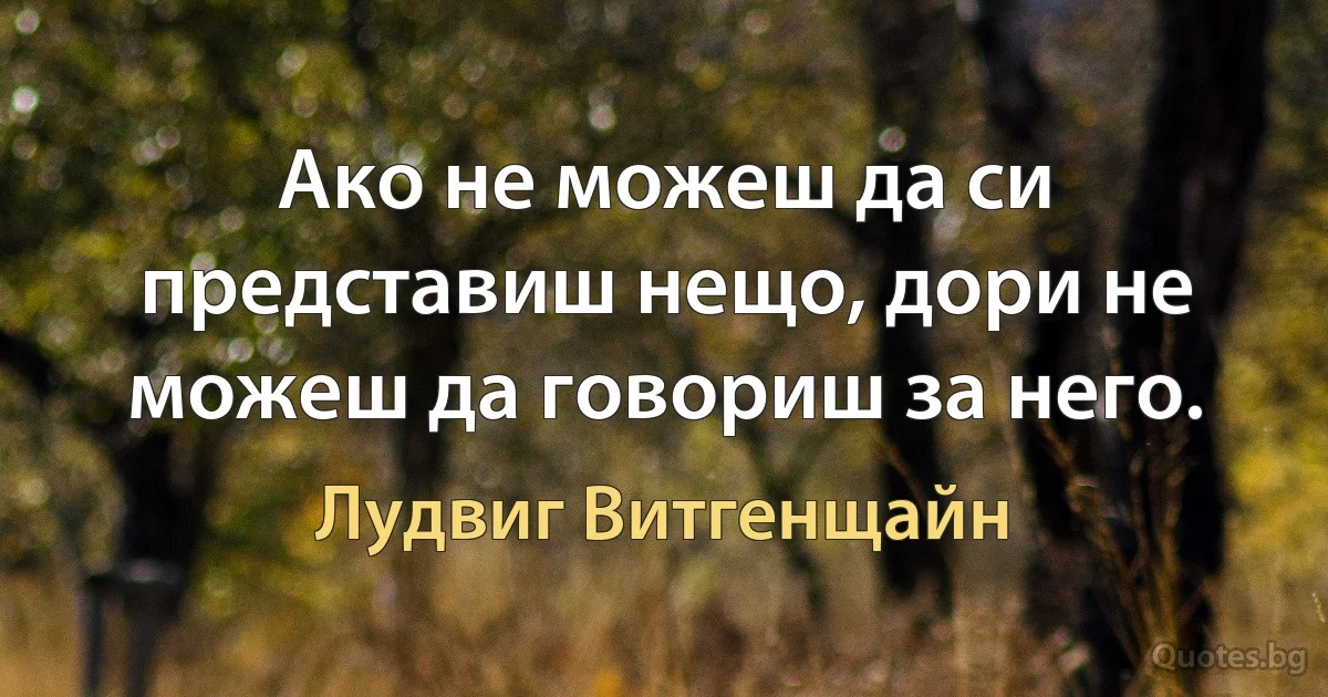 Ако не можеш да си представиш нещо, дори не можеш да говориш за него. (Лудвиг Витгенщайн)