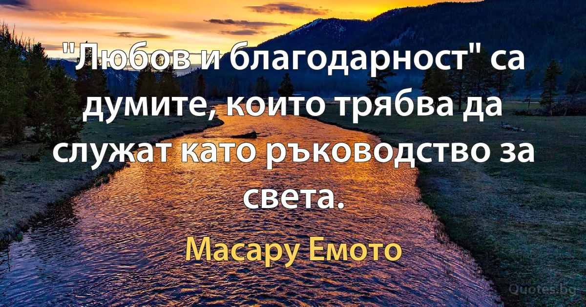 "Любов и благодарност" са думите, които трябва да служат като ръководство за света. (Масару Емото)