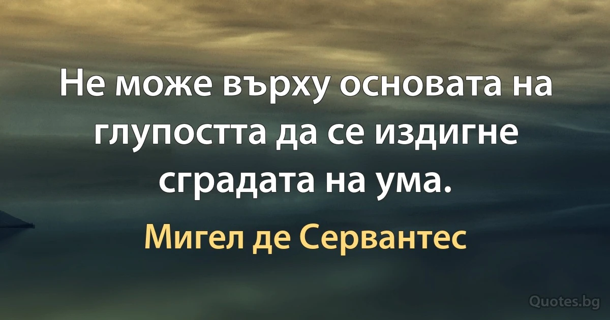 Не може върху основата на глупостта да се издигне сградата на ума. (Мигел де Сервантес)