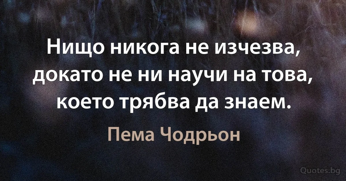 Нищо никога не изчезва, докато не ни научи на това, което трябва да знаем. (Пема Чодрьон)