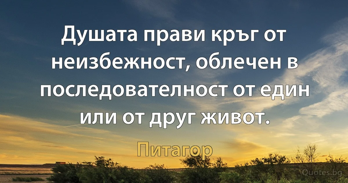 Душата прави кръг от неизбежност, облечен в последователност от един или от друг живот. (Питагор)