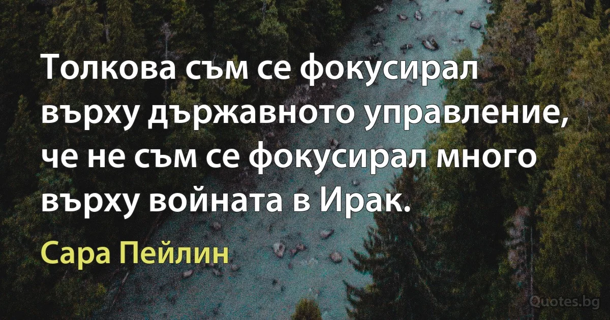 Толкова съм се фокусирал върху държавното управление, че не съм се фокусирал много върху войната в Ирак. (Сара Пейлин)