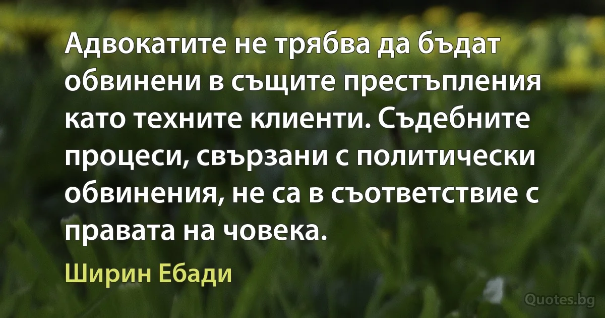 Адвокатите не трябва да бъдат обвинени в същите престъпления като техните клиенти. Съдебните процеси, свързани с политически обвинения, не са в съответствие с правата на човека. (Ширин Ебади)