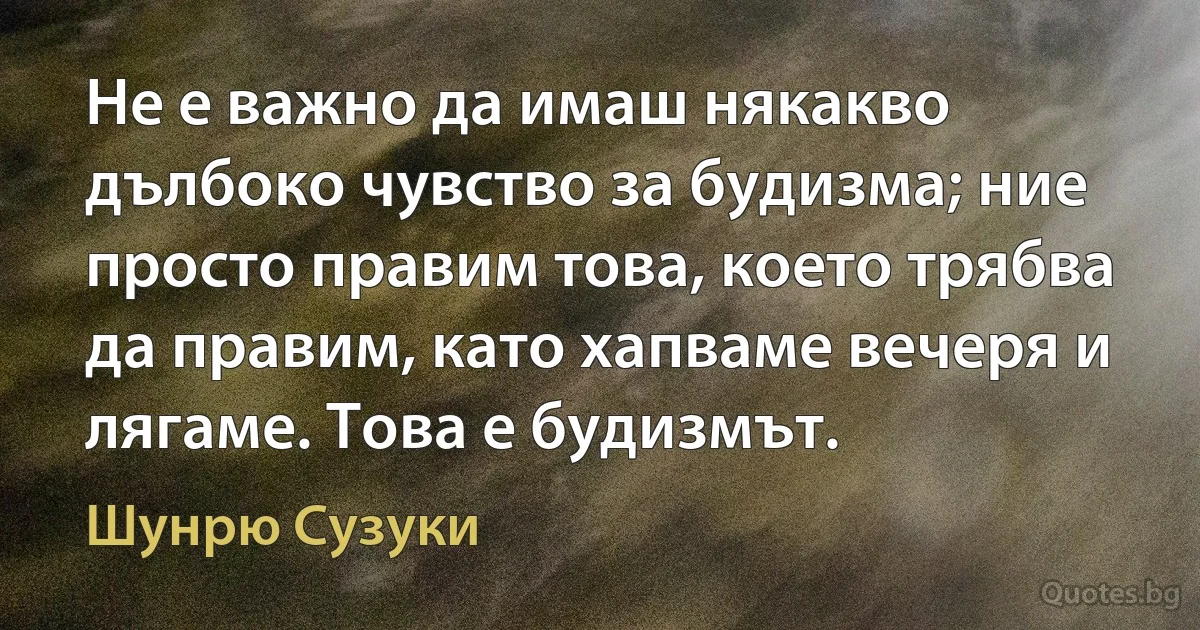 Не е важно да имаш някакво дълбоко чувство за будизма; ние просто правим това, което трябва да правим, като хапваме вечеря и лягаме. Това е будизмът. (Шунрю Сузуки)