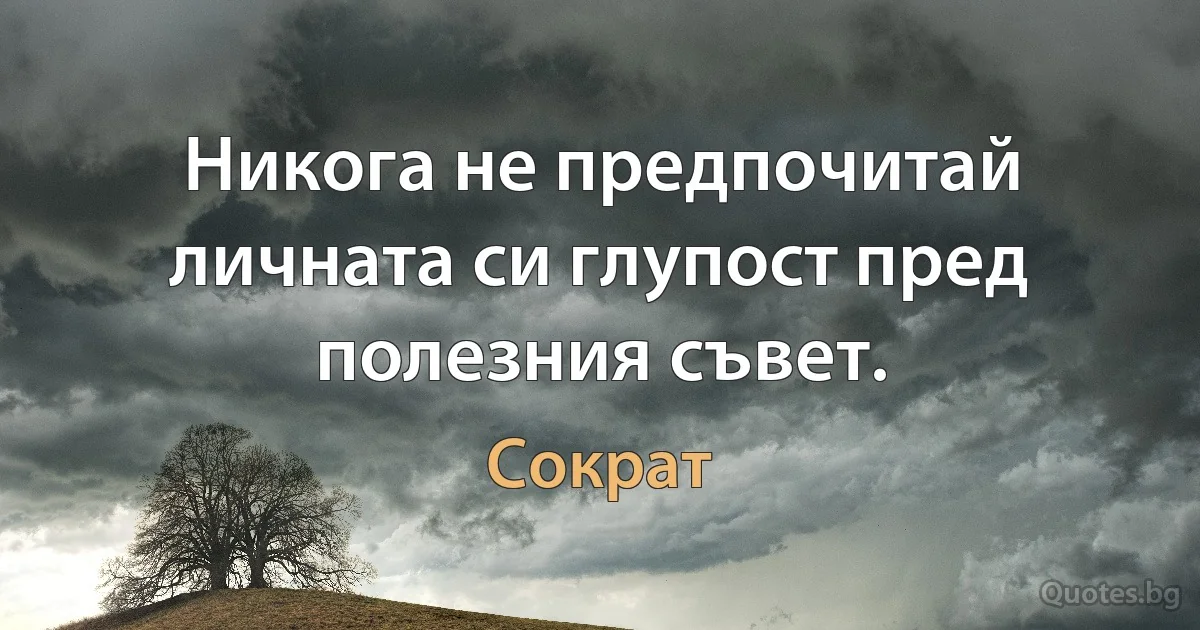 Никога не предпочитай личната си глупост пред полезния съвет. (Сократ)