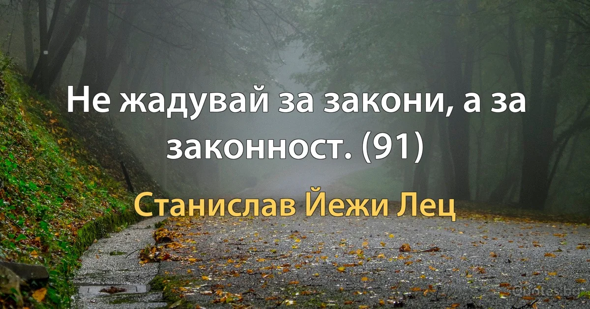 Не жадувай за закони, а за законност. (91) (Станислав Йежи Лец)