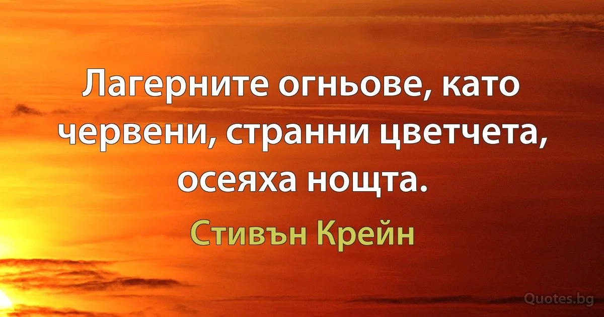 Лагерните огньове, като червени, странни цветчета, осеяха нощта. (Стивън Крейн)