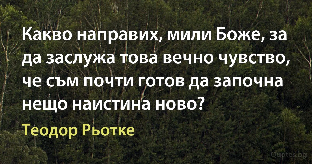 Какво направих, мили Боже, за да заслужа това вечно чувство, че съм почти готов да започна нещо наистина ново? (Теодор Рьотке)