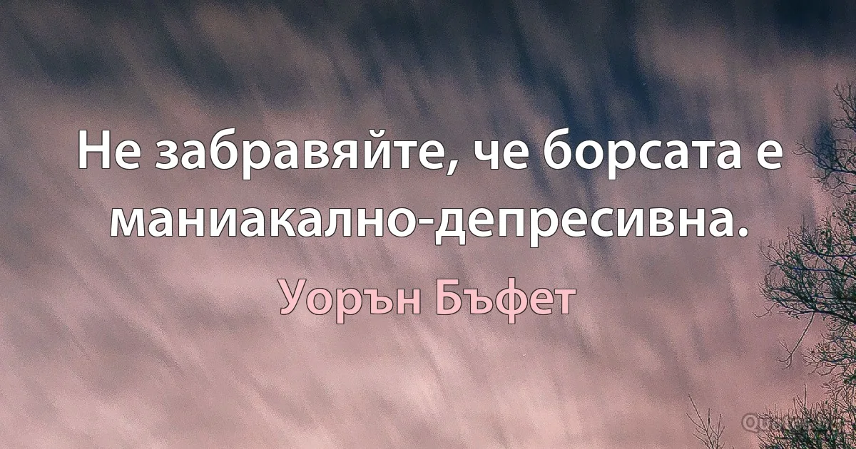 Не забравяйте, че борсата е маниакално-депресивна. (Уорън Бъфет)