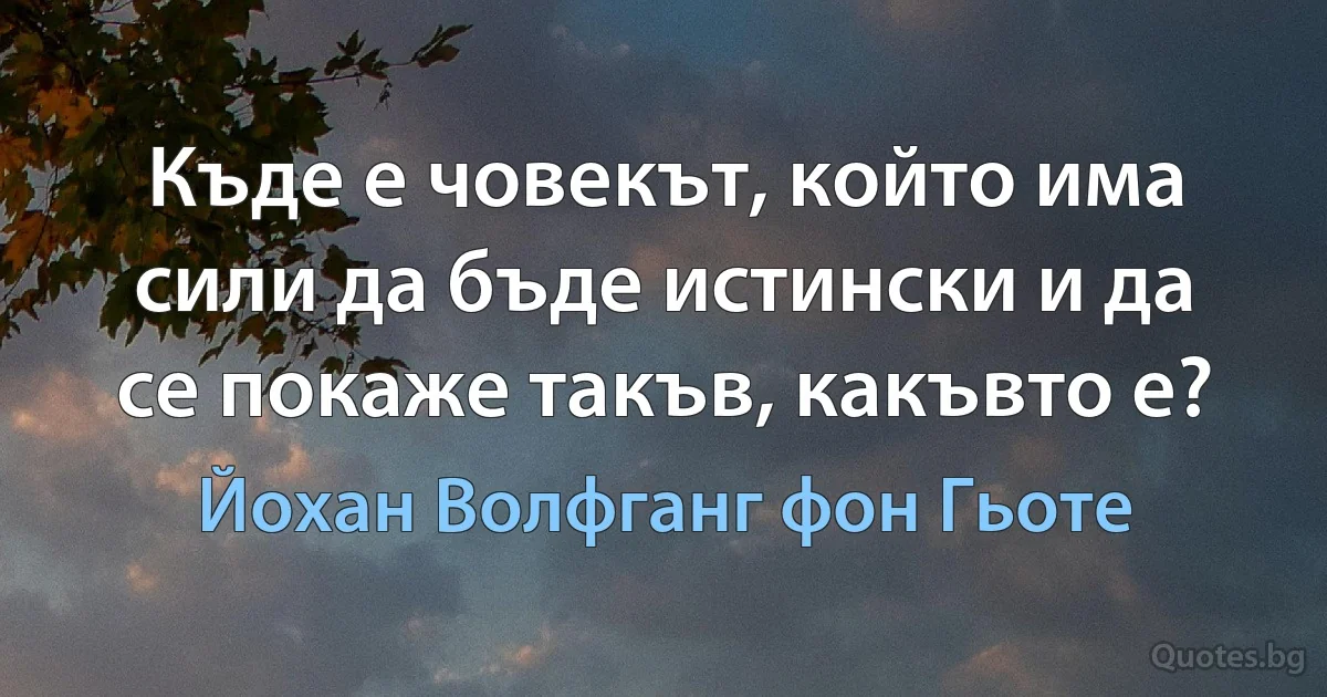 Къде е човекът, който има сили да бъде истински и да се покаже такъв, какъвто е? (Йохан Волфганг фон Гьоте)