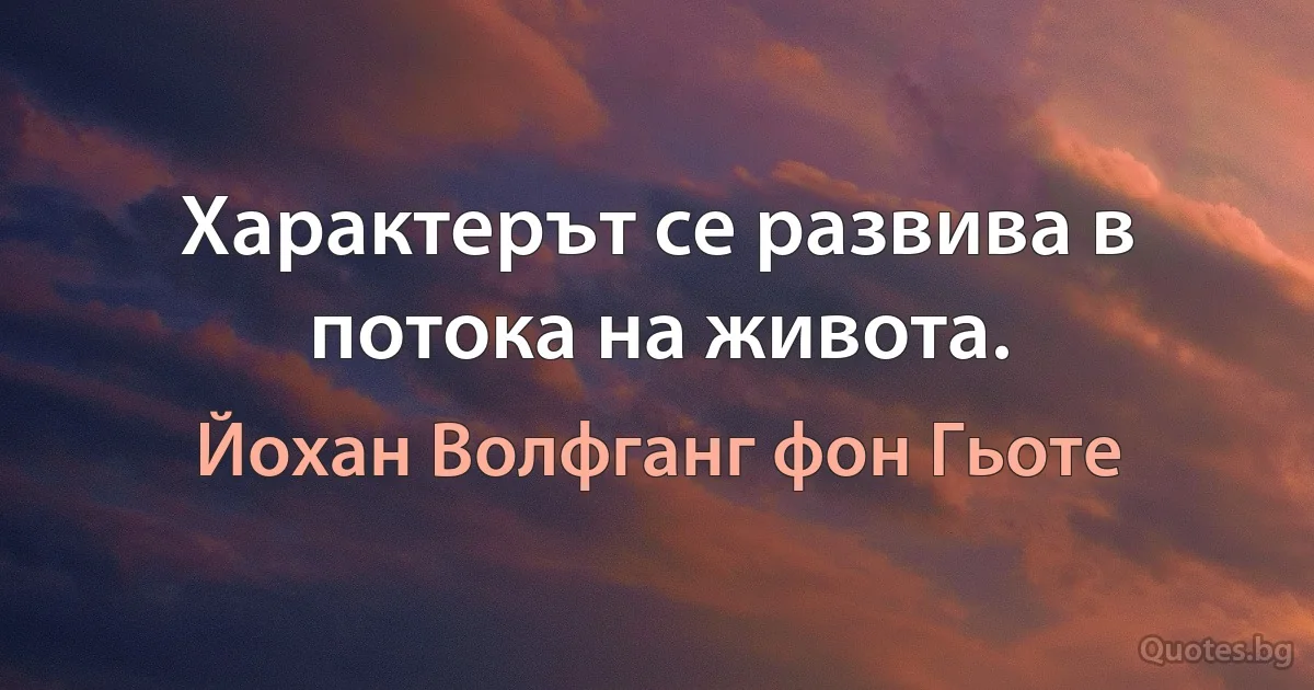 Характерът се развива в потока на живота. (Йохан Волфганг фон Гьоте)