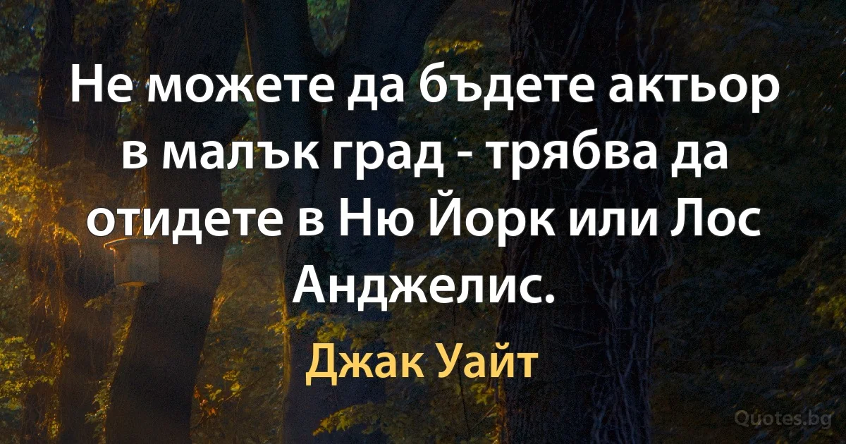 Не можете да бъдете актьор в малък град - трябва да отидете в Ню Йорк или Лос Анджелис. (Джак Уайт)