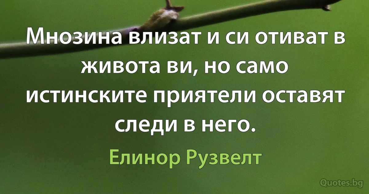 Мнозина влизат и си отиват в живота ви, но само истинските приятели оставят следи в него. (Елинор Рузвелт)