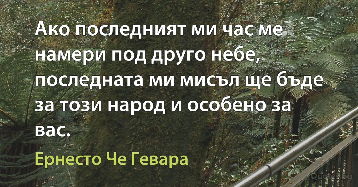 Ако последният ми час ме намери под друго небе, последната ми мисъл ще бъде за този народ и особено за вас. (Ернесто Че Гевара)