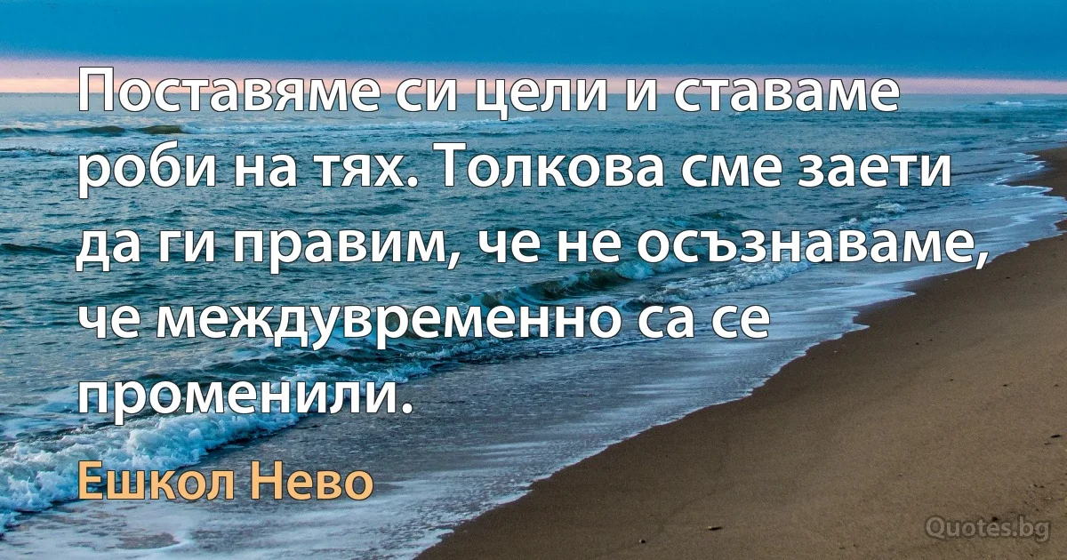 Поставяме си цели и ставаме роби на тях. Толкова сме заети да ги правим, че не осъзнаваме, че междувременно са се променили. (Ешкол Нево)