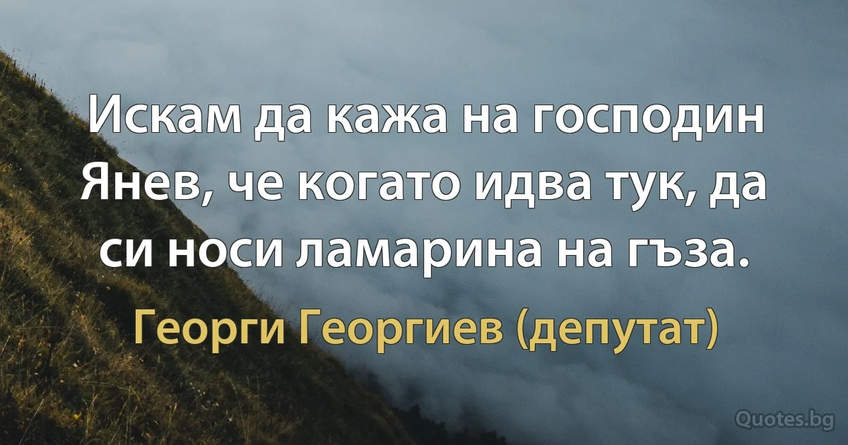 Искам да кажа на господин Янев, че когато идва тук, да си носи ламарина на гъза. (Георги Георгиев (депутат))