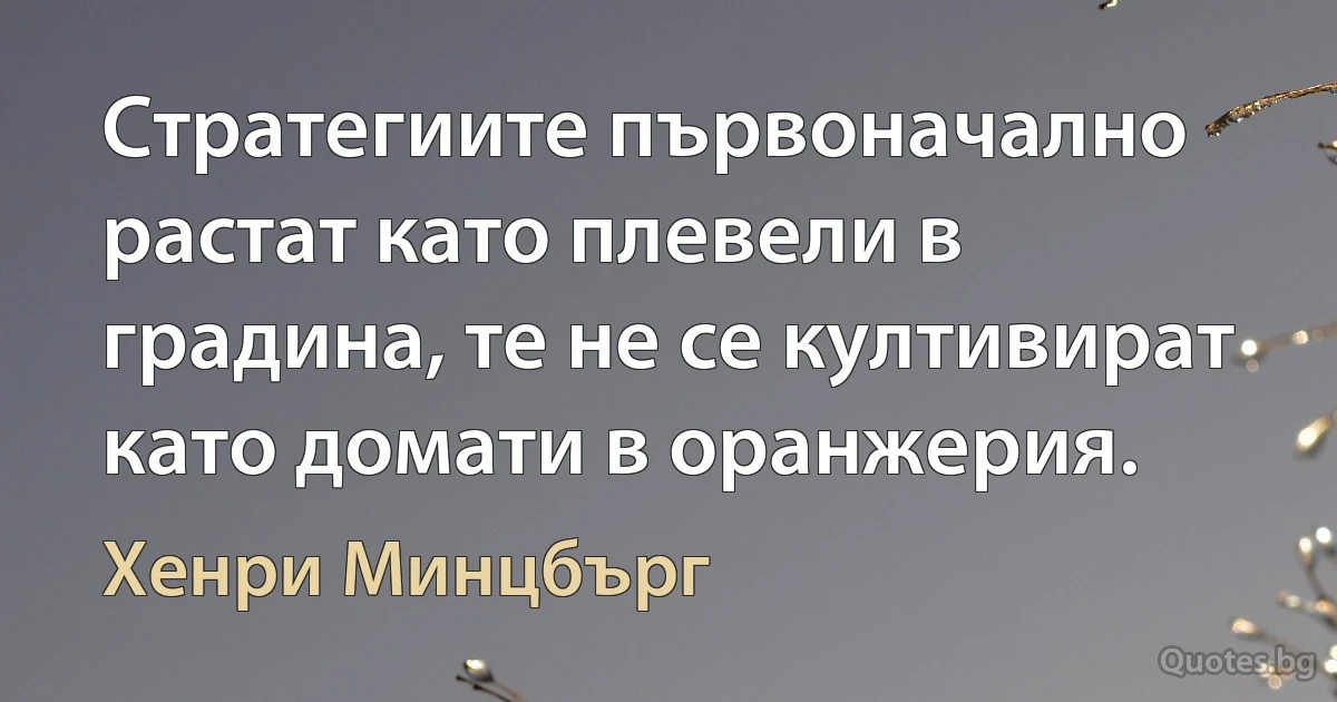 Стратегиите първоначално растат като плевели в градина, те не се култивират като домати в оранжерия. (Хенри Минцбърг)