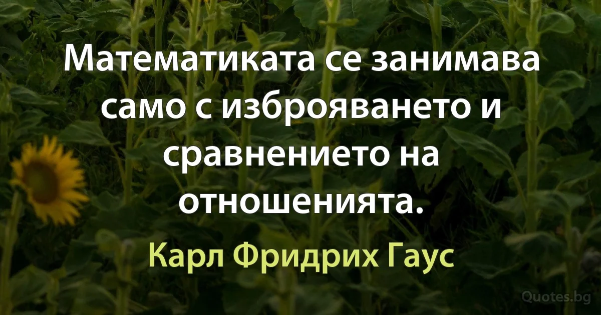 Математиката се занимава само с изброяването и сравнението на отношенията. (Карл Фридрих Гаус)