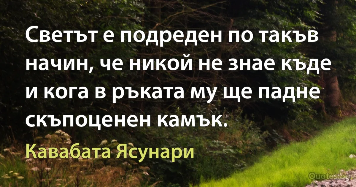 Светът е подреден по такъв начин, че никой не знае къде и кога в ръката му ще падне скъпоценен камък. (Кавабата Ясунари)