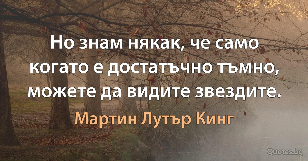 Но знам някак, че само когато е достатъчно тъмно, можете да видите звездите. (Мартин Лутър Кинг)