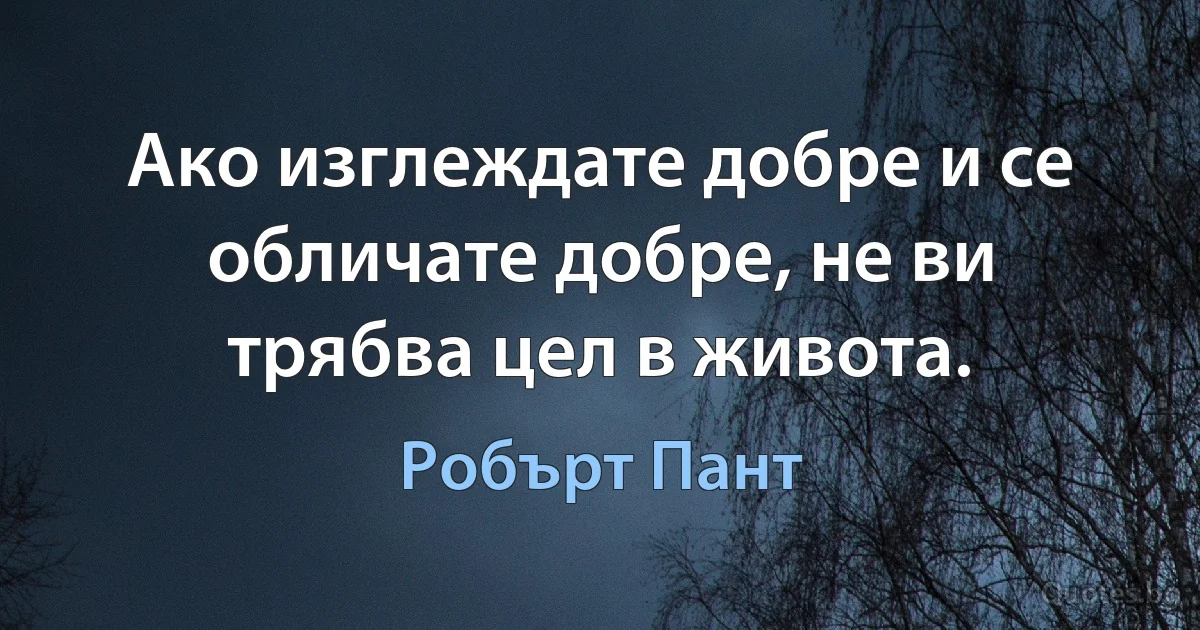 Ако изглеждате добре и се обличате добре, не ви трябва цел в живота. (Робърт Пант)