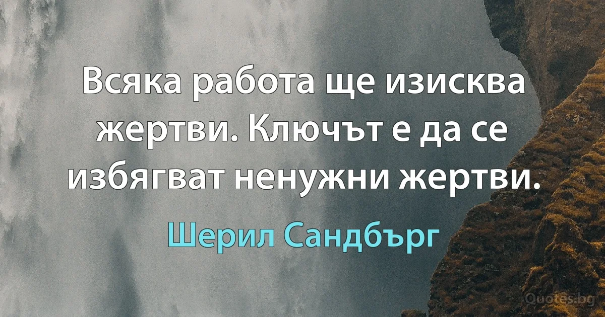 Всяка работа ще изисква жертви. Ключът е да се избягват ненужни жертви. (Шерил Сандбърг)