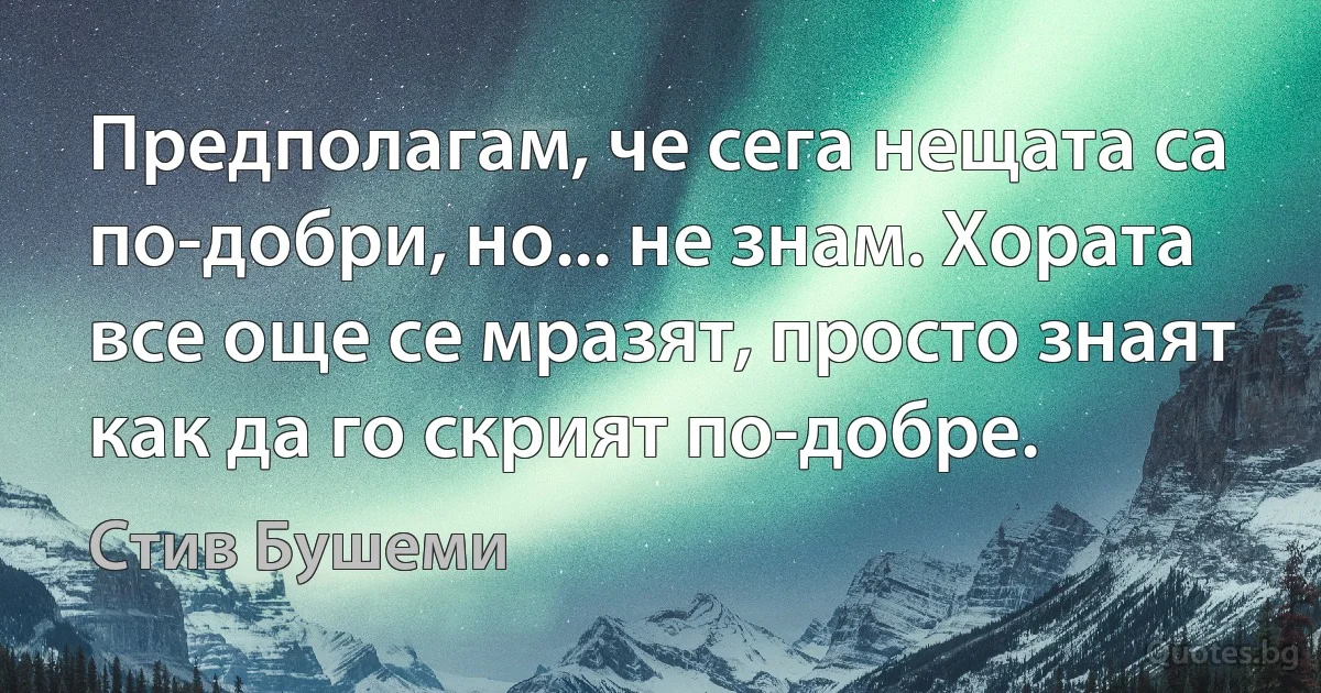 Предполагам, че сега нещата са по-добри, но... не знам. Хората все още се мразят, просто знаят как да го скрият по-добре. (Стив Бушеми)