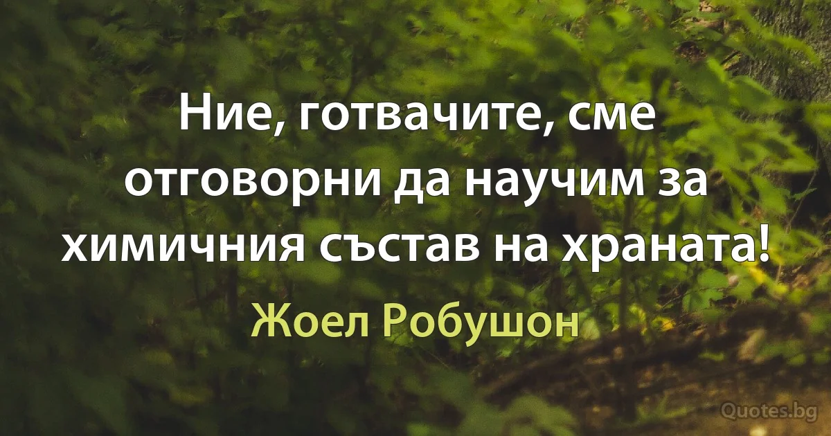 Ние, готвачите, сме отговорни да научим за химичния състав на храната! (Жоел Робушон)