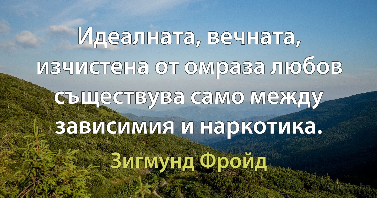 Идеалната, вечната, изчистена от омраза любов съществува само между зависимия и наркотика. (Зигмунд Фройд)