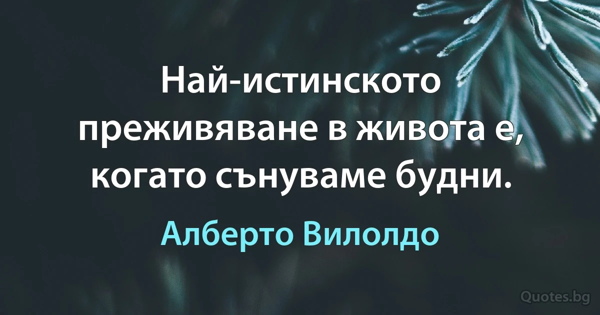 Най-истинското преживяване в живота е, когато сънуваме будни. (Алберто Вилолдо)