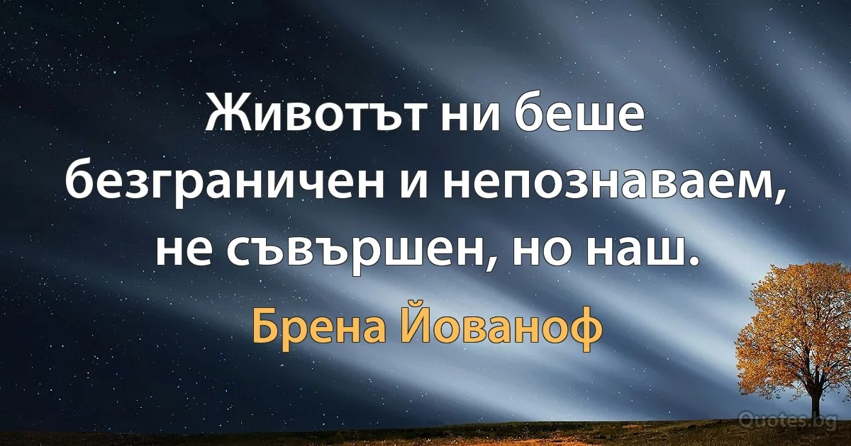 Животът ни беше безграничен и непознаваем, не съвършен, но наш. (Брена Йованоф)