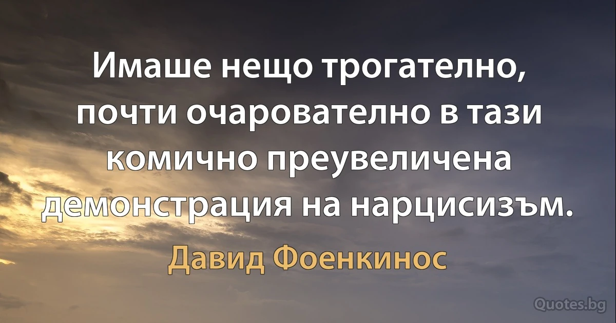 Имаше нещо трогателно, почти очарователно в тази комично преувеличена демонстрация на нарцисизъм. (Давид Фоенкинос)