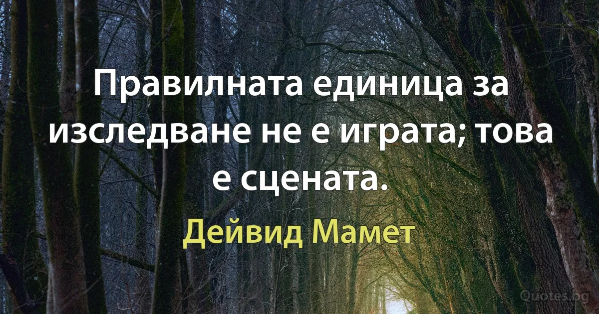 Правилната единица за изследване не е играта; това е сцената. (Дейвид Мамет)