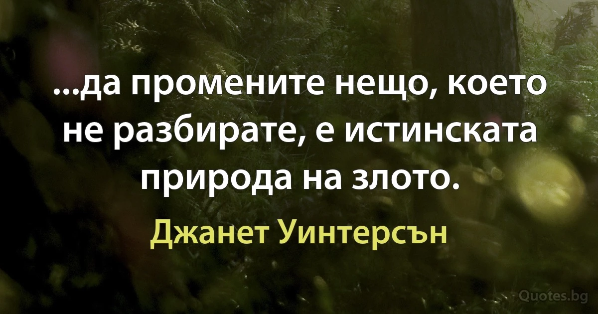 ...да промените нещо, което не разбирате, е истинската природа на злото. (Джанет Уинтерсън)