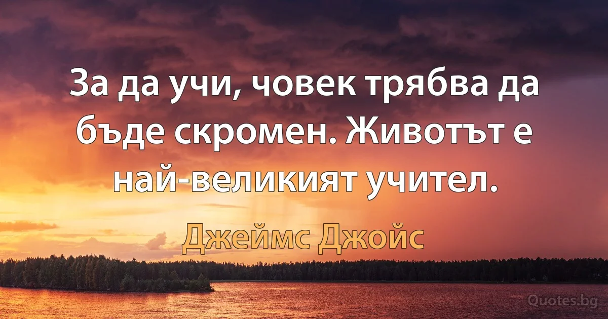 За да учи, човек трябва да бъде скромен. Животът е най-великият учител. (Джеймс Джойс)