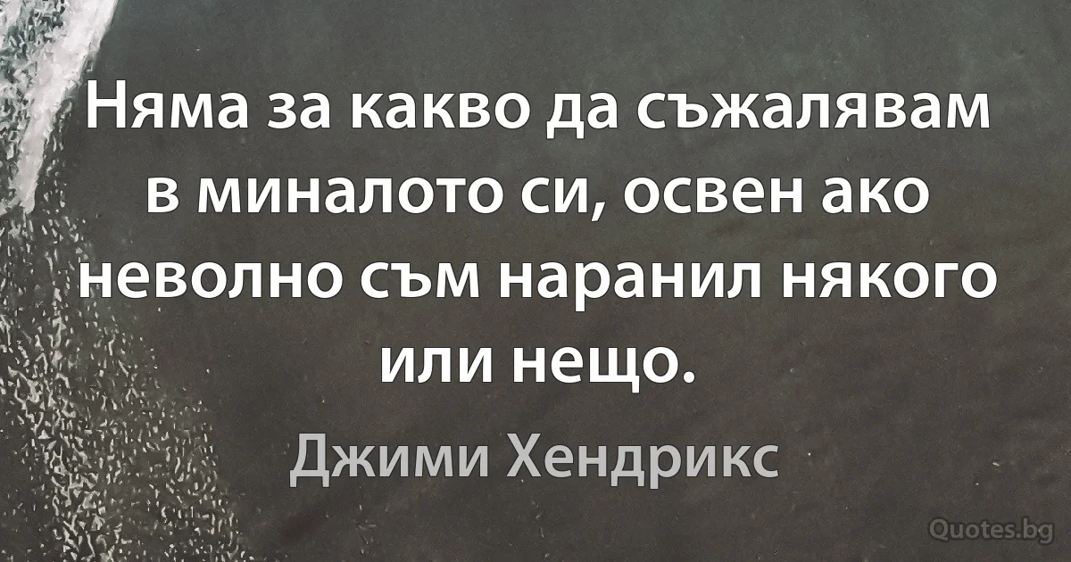 Няма за какво да съжалявам в миналото си, освен ако неволно съм наранил някого или нещо. (Джими Хендрикс)