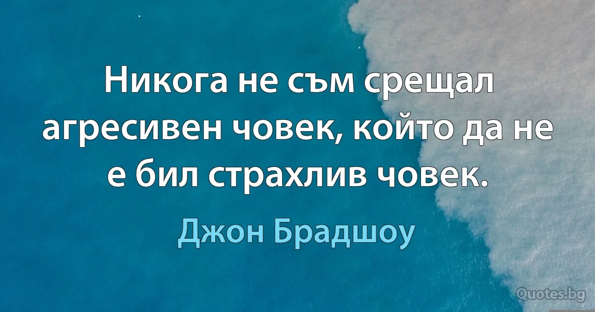 Никога не съм срещал агресивен човек, който да не е бил страхлив човек. (Джон Брадшоу)