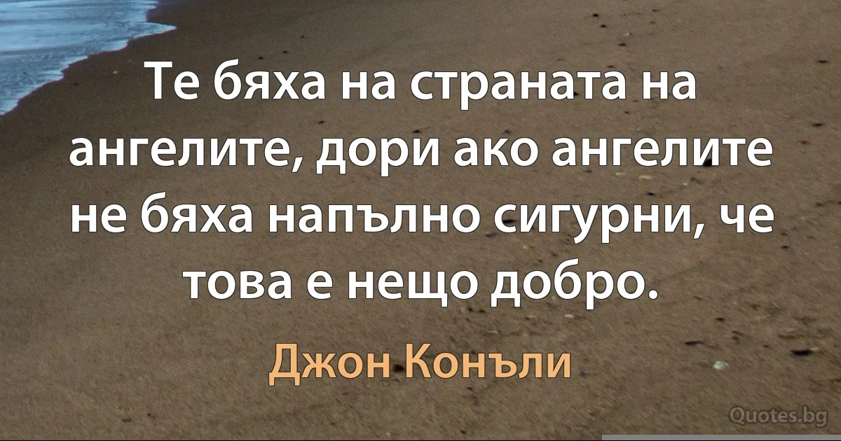 Те бяха на страната на ангелите, дори ако ангелите не бяха напълно сигурни, че това е нещо добро. (Джон Конъли)