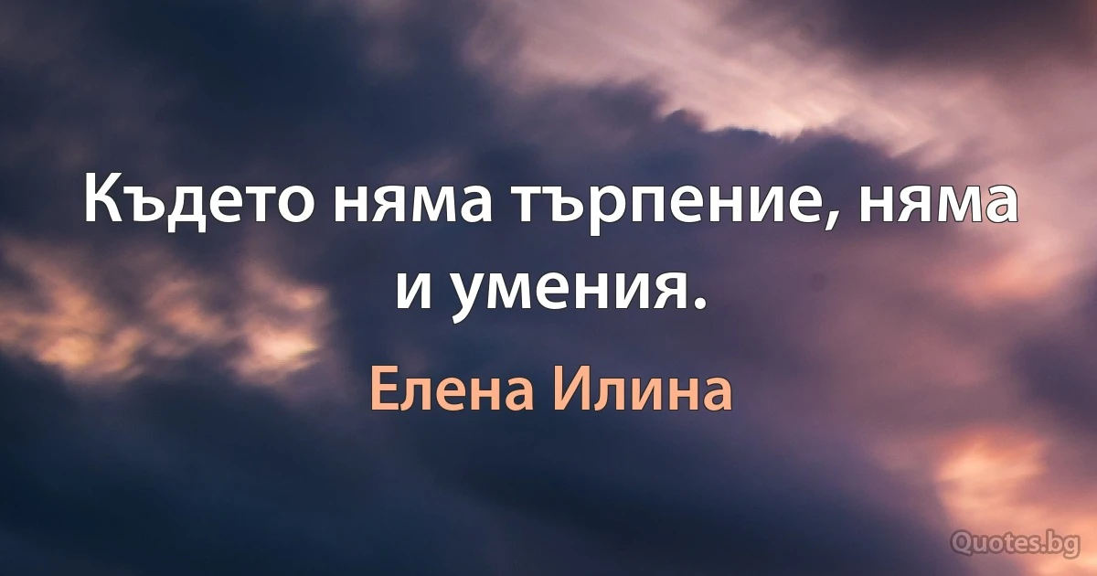 Където няма търпение, няма и умения. (Елена Илина)