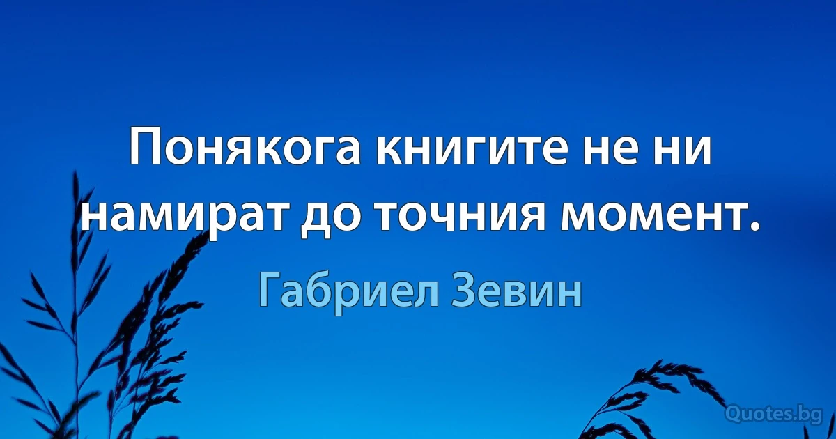 Понякога книгите не ни намират до точния момент. (Габриел Зевин)