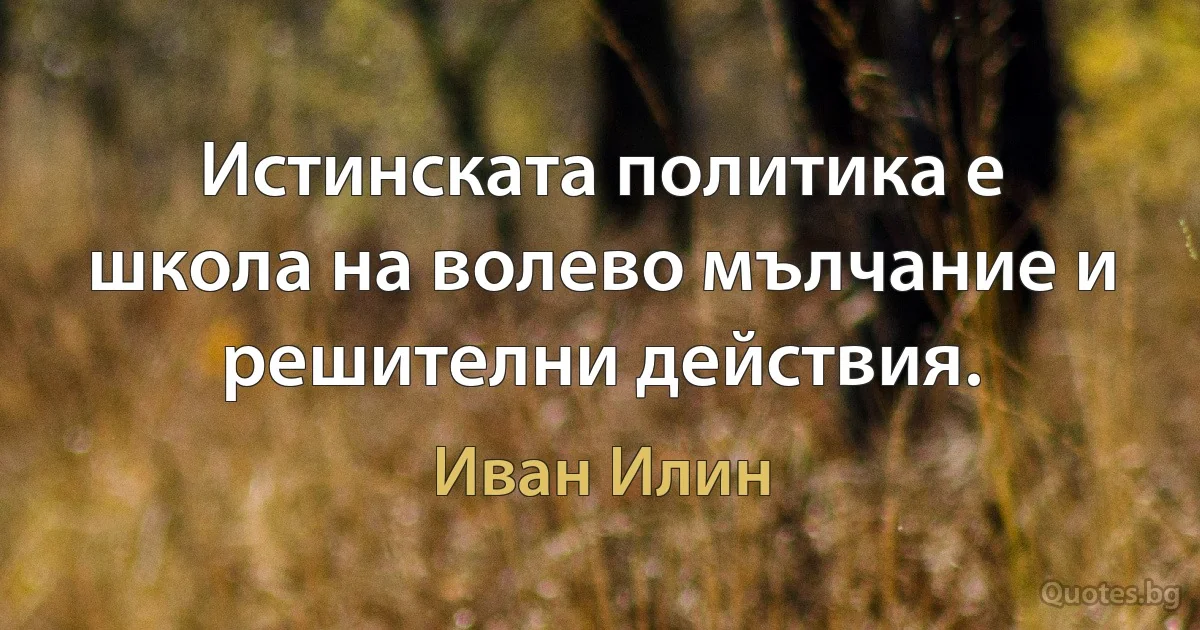 Истинската политика е школа на волево мълчание и решителни действия. (Иван Илин)