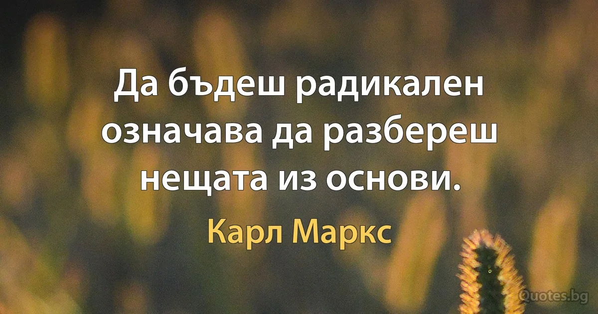 Да бъдеш радикален означава да разбереш нещата из основи. (Карл Маркс)