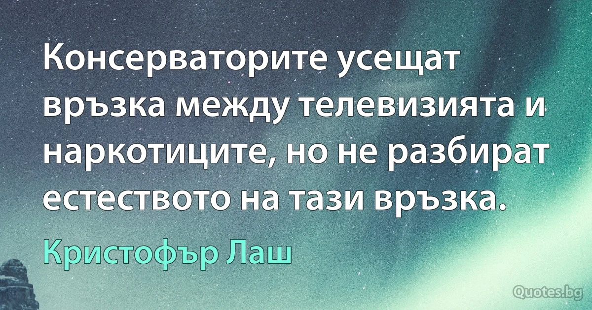 Консерваторите усещат връзка между телевизията и наркотиците, но не разбират естеството на тази връзка. (Кристофър Лаш)