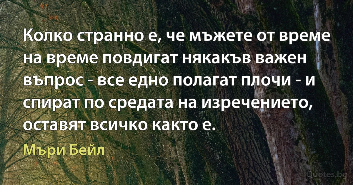 Колко странно е, че мъжете от време на време повдигат някакъв важен въпрос - все едно полагат плочи - и спират по средата на изречението, оставят всичко както е. (Мъри Бейл)